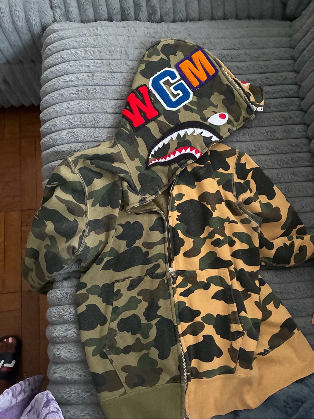 Camo Shark Zip Hoodie in Olive & Tan